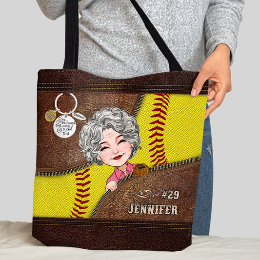 She Believed She Could So She Did - Personalized Softball Tote Bag