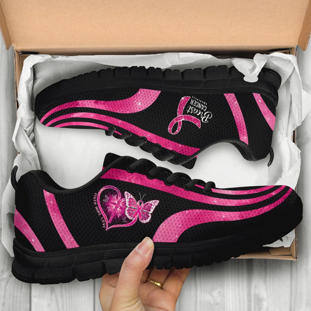 Butterfly Christ Cross Breast Cancer Awareness Sneakers 0622
