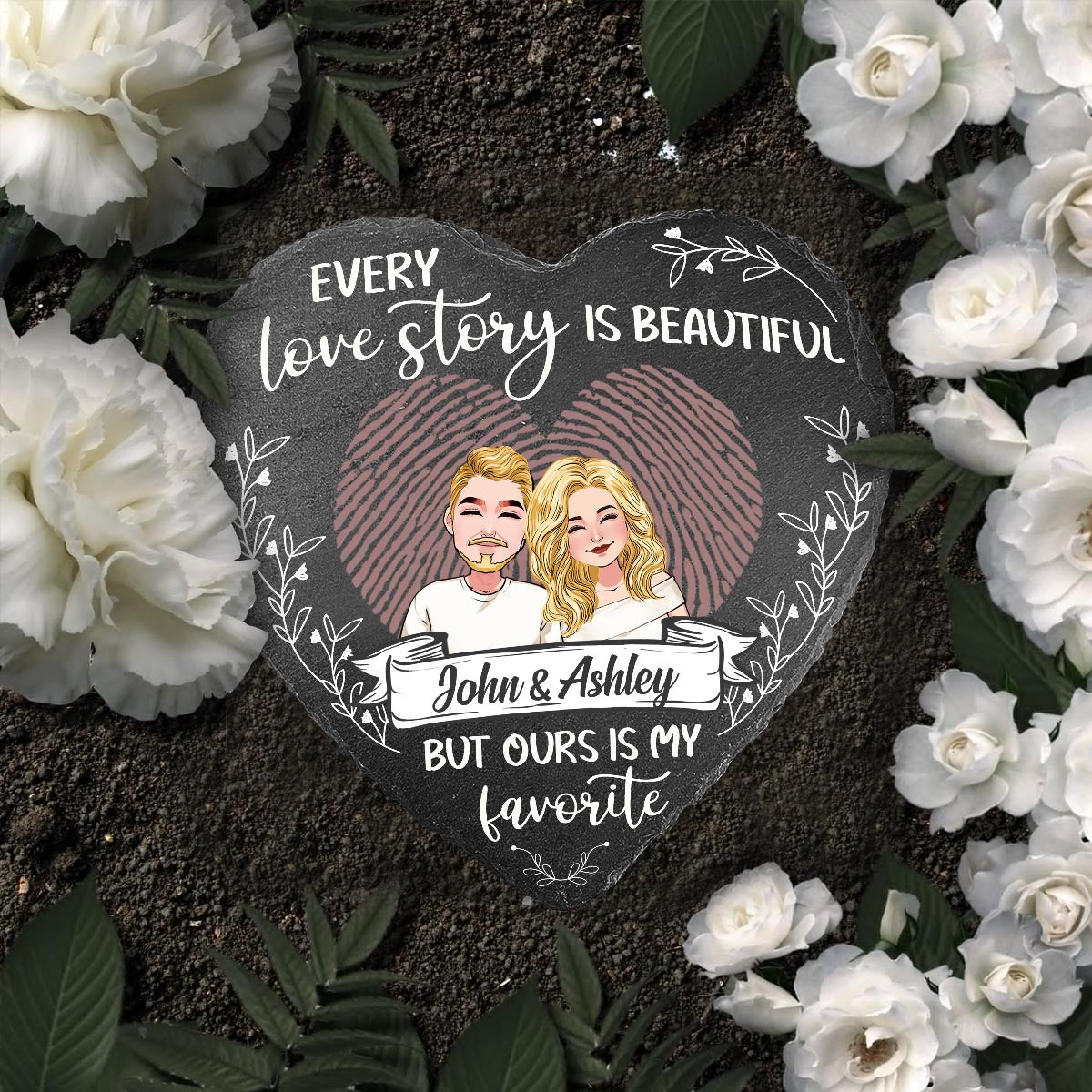 Every Love Story Is Beautiful - Personalized Couple Heart Shaped Stone