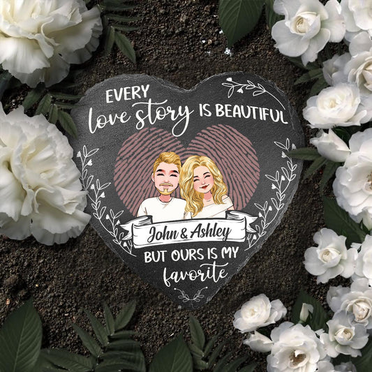 Every Love Story Is Beautiful - Personalized Couple Heart Shaped Stone