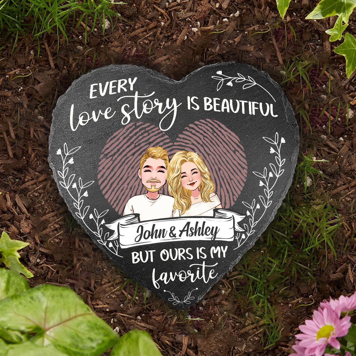 Every Love Story Is Beautiful - Personalized Couple Heart Shaped Stone