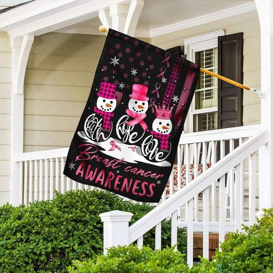 Glaube, Hoffnung, Liebe mit Schneemann-Weihnachten - Hausflagge zur Sensibilisierung für Brustkrebs 0822