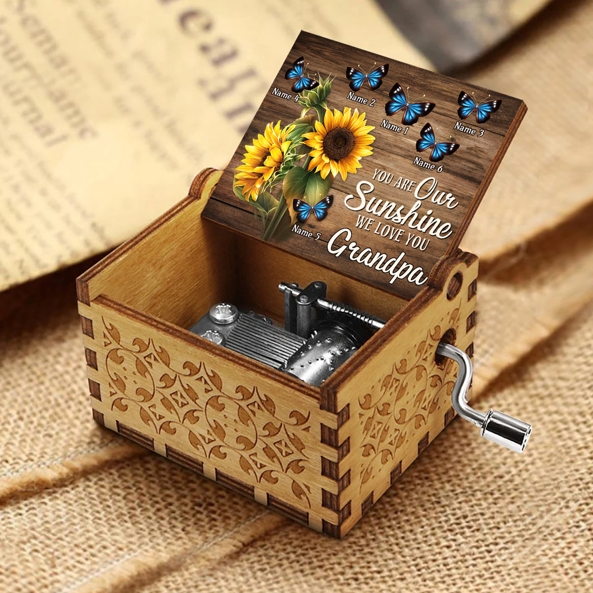 You Are My Sunshine - Gift for grandma, dad, mom, grandpa - Personalized Hand Crank Music Box