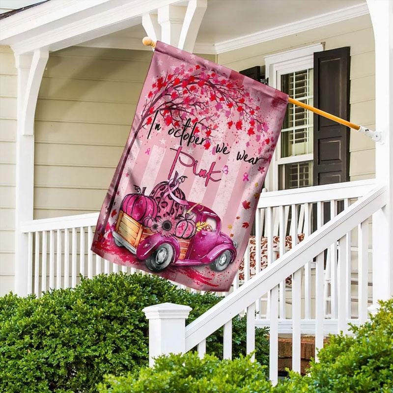Im Oktober tragen wir rosa Kürbisauto - Hausflagge zur Sensibilisierung für Brustkrebs 0822