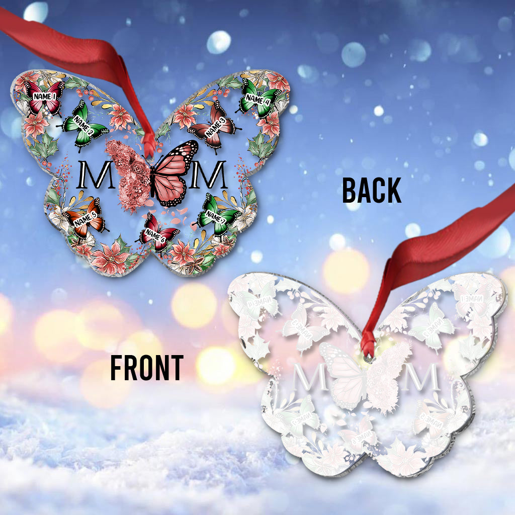 Mom & Children Butterflies Christmas Flower - Personalized Mother Ornament