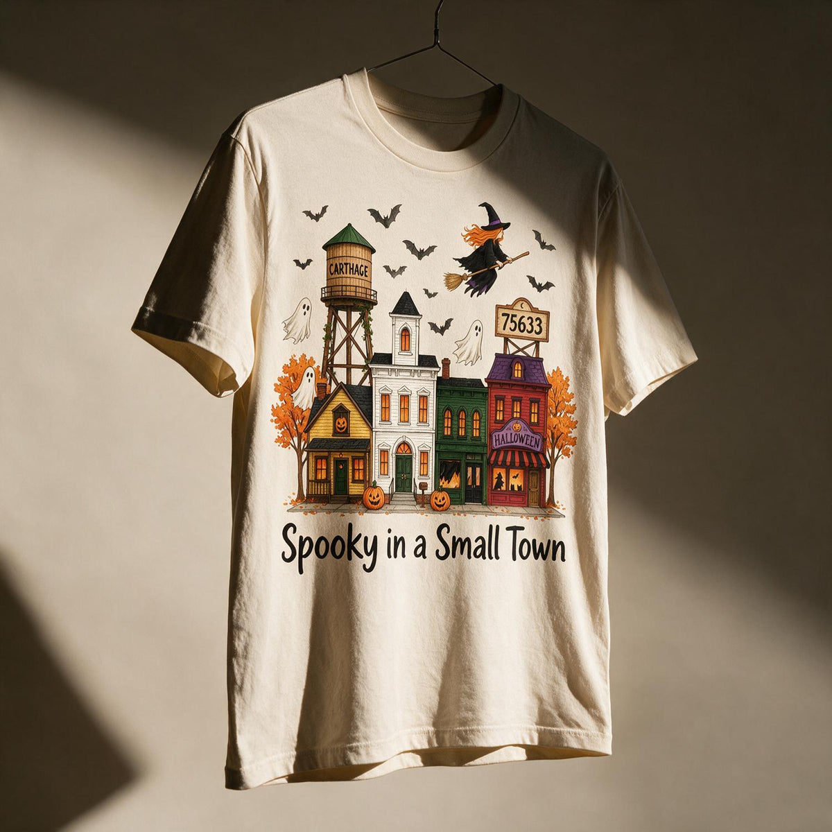 Custom Photo Halloween Spooky Small Town Shirt, Personalized Town Name & Zip Code Fall Tee