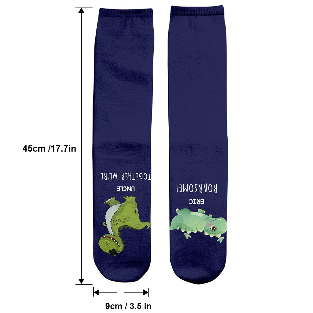 Together We're Roarsome - Gift for dad, grandma, grandpa, mom, uncle, aunt, brother, sister, son, daughter, granddaughter, grandson, new mom, new dad - Personalized Socks