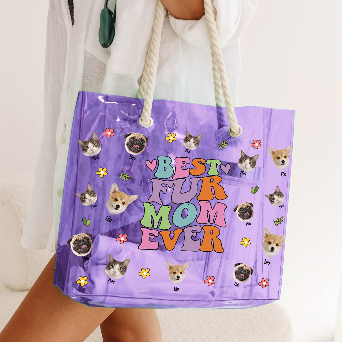 Dog Cat Mom Vibes - Personalized Dog Clear Tote Bag