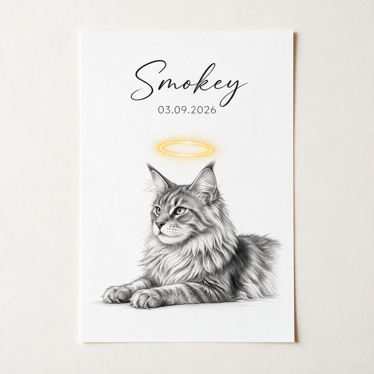 Personalized Fluffy Tabby Maine Coon Cat Memorial Framed Poster - Pet Loss Sympathy Gift