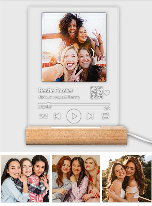 Bestie Forever Personalized Song - Personalized Bestie Shaped Plaque Light Base