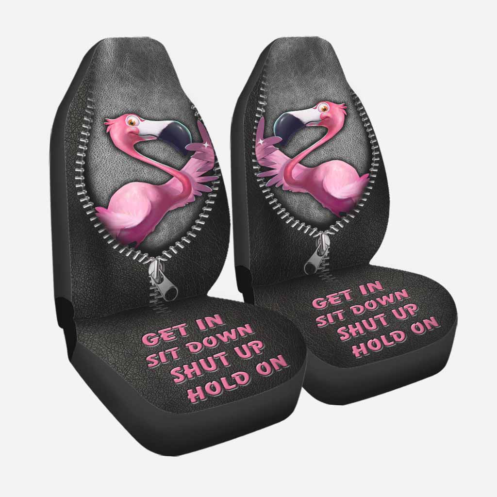 Get In Sit Down Shut Up Hold On - Flamingo Seat Covers With Leather Pattern Print