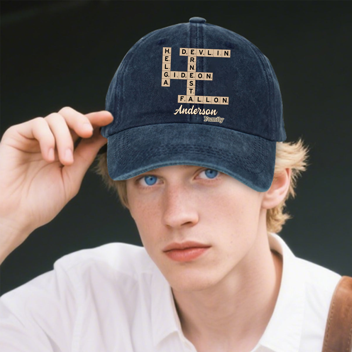 Love Family Scrabble Crossword - Personalized Scrabble Washed Denim Cap