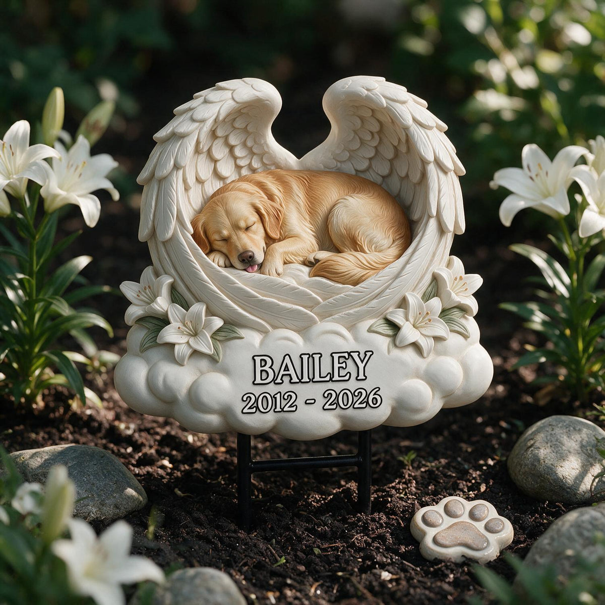 Personalisierte schlafende Golden Retriever Engel Flügel Gedenkschild, Haustier Trauergeschenk