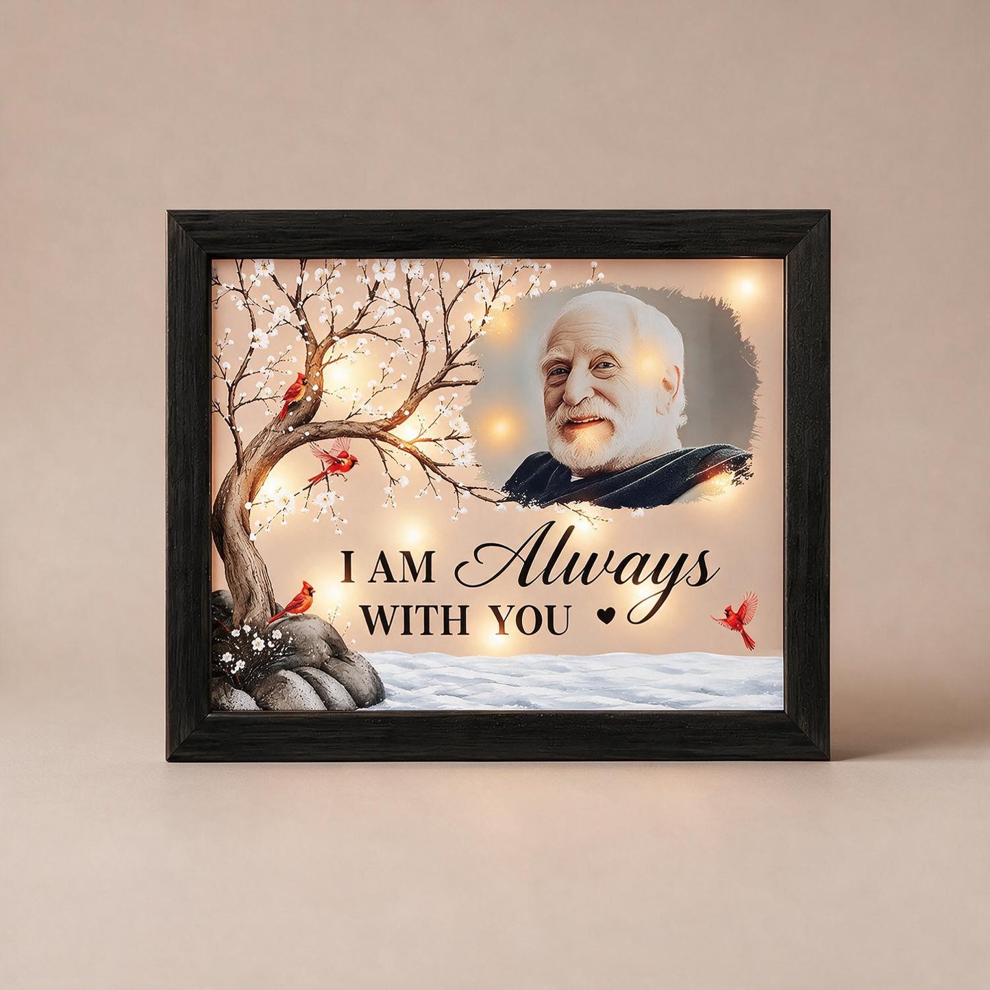 Cardinal Personalized Photo Memorial LED Shadow Box - I Am Always With You Sympathy Gift for Loss of Loved One