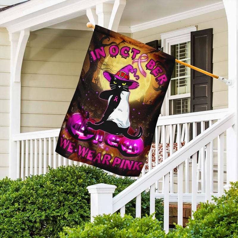 Im Oktober tragen wir eine rosa Halloween-Katze – Hausflagge zur Sensibilisierung für Brustkrebs 0822