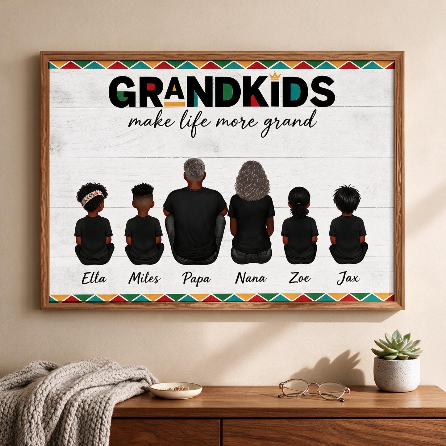 Personalized Tribal Border Grandparents Poster - Grandkids Make Life More Grand Custom Name Wall Art Gift