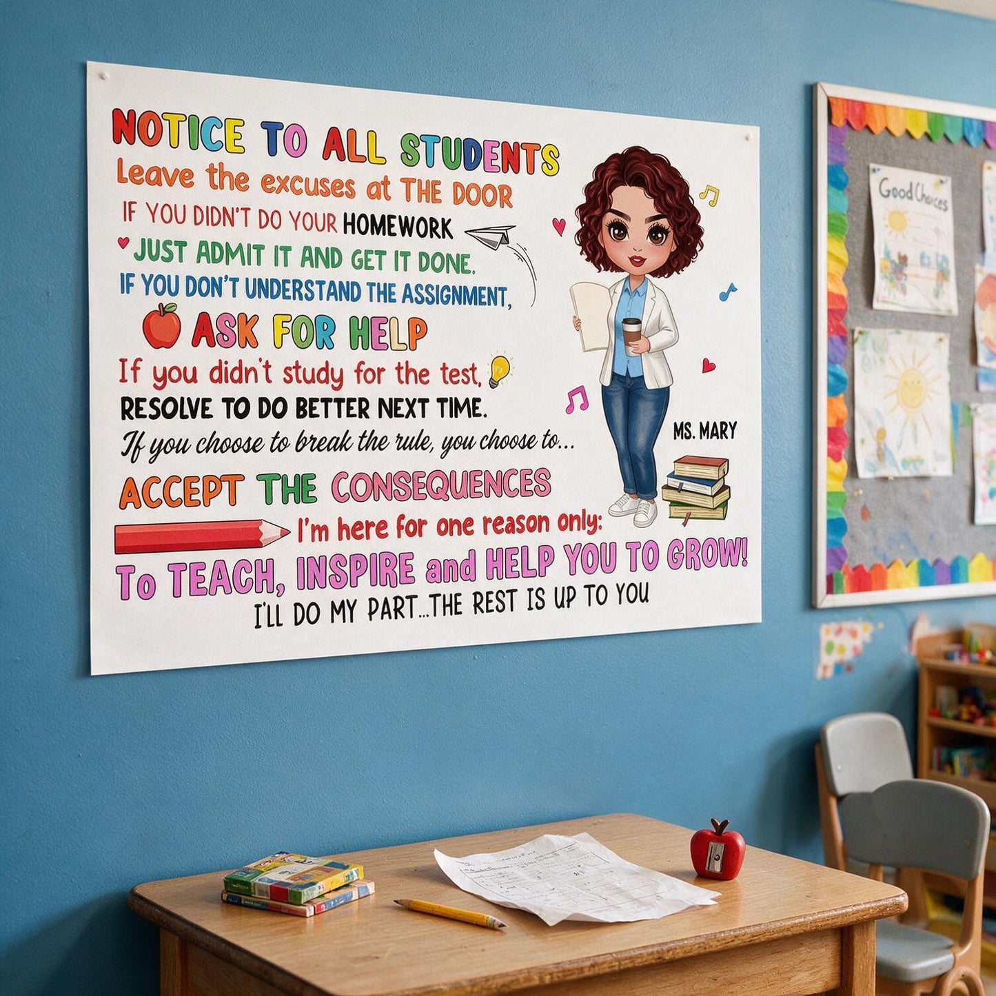 Doll Teacher Notice To Students Personalized Horizontal Poster