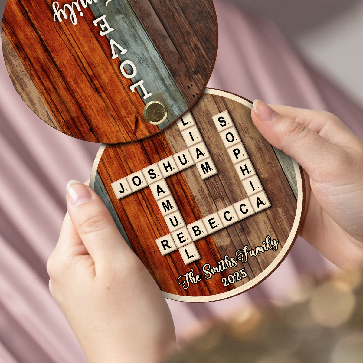 Love Family Crossword Scrabble Puzzle - Personalized Family Flip Ornament
