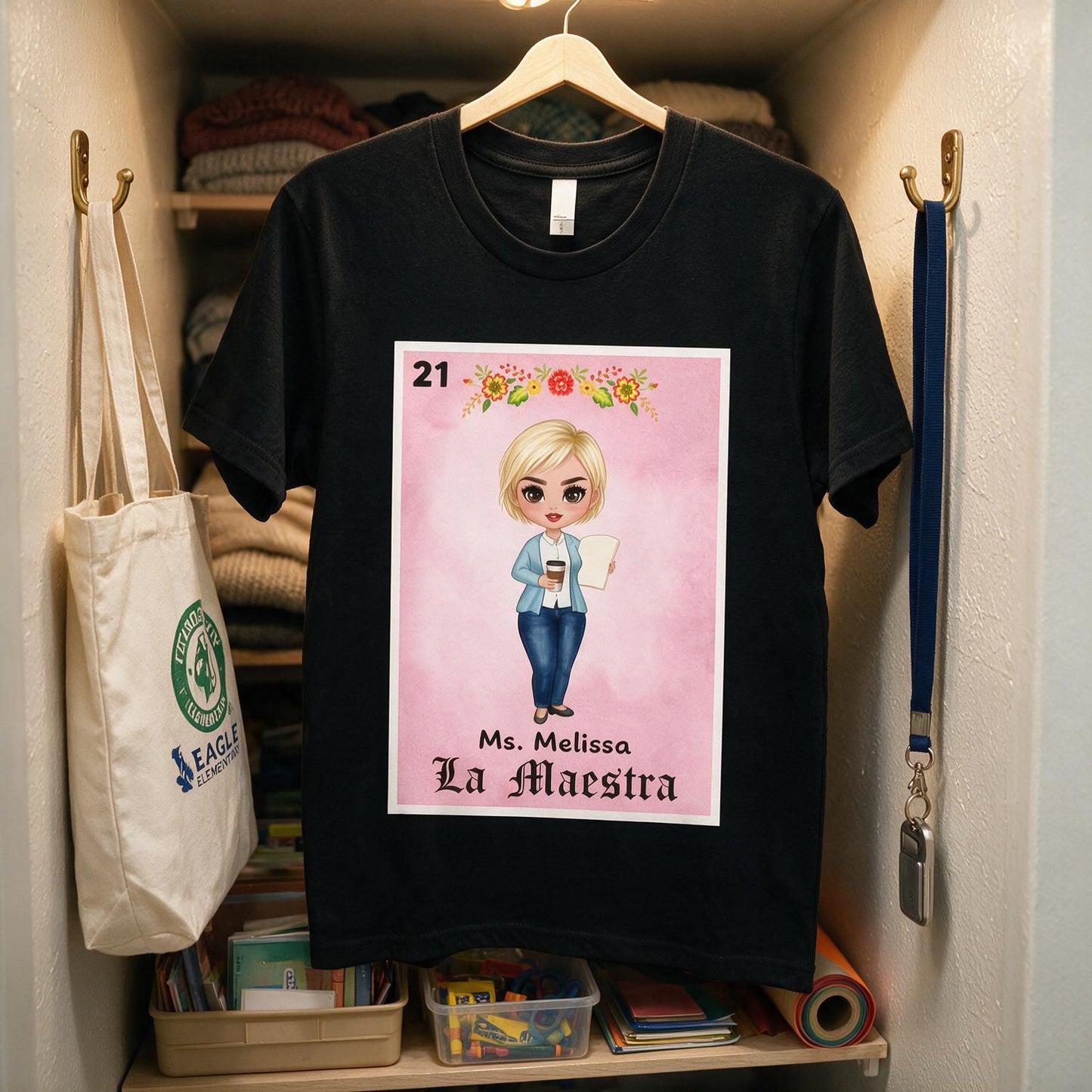 Personalized La Maestra Loteria Card T-Shirt, Custom Name Teacher Appreciation Gift
