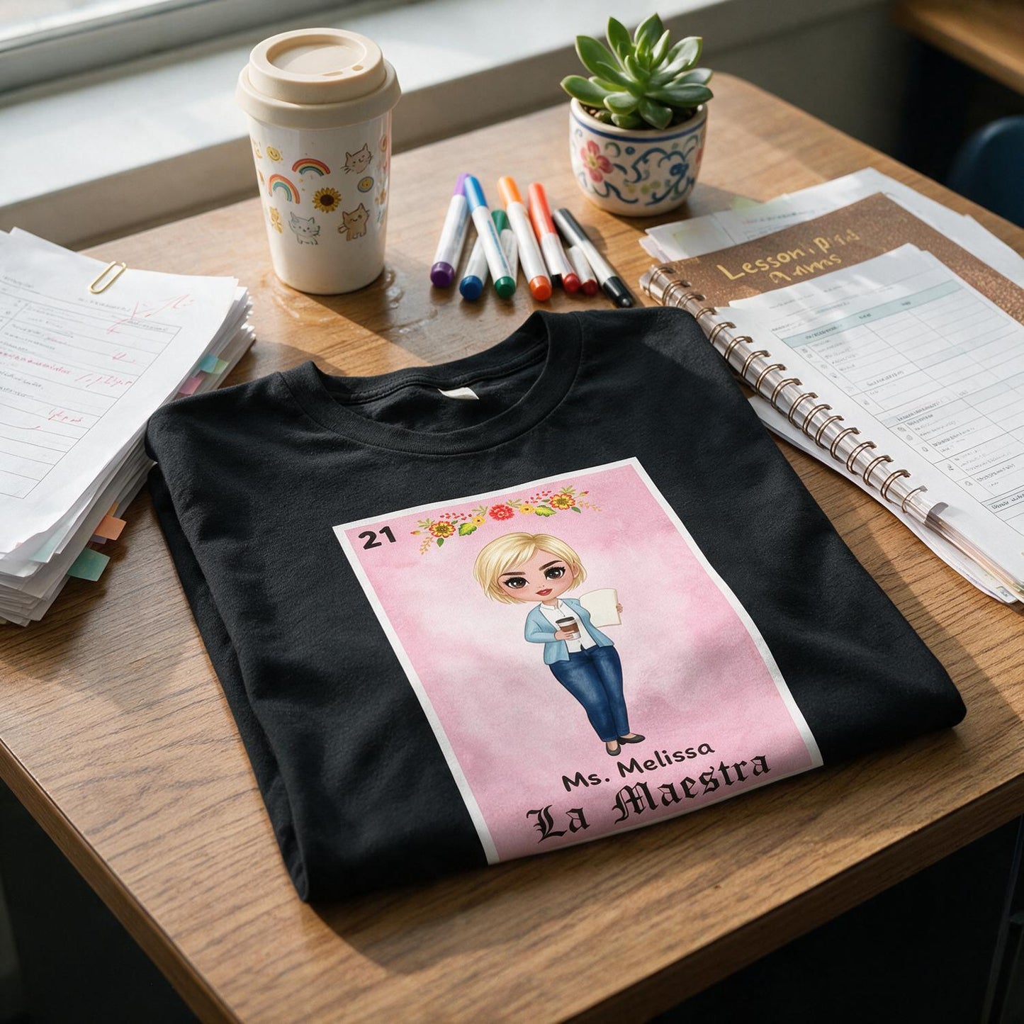 Personalized La Maestra Loteria Card T-Shirt, Custom Name Teacher Appreciation Gift
