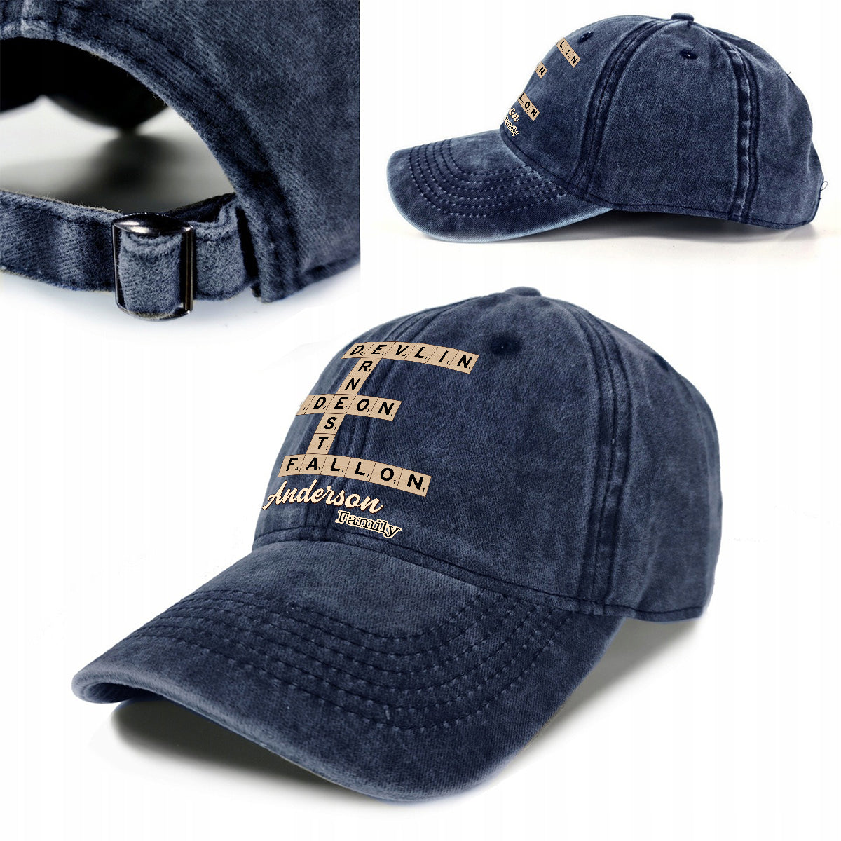 Love Family Scrabble Crossword - Personalized Scrabble Washed Denim Cap