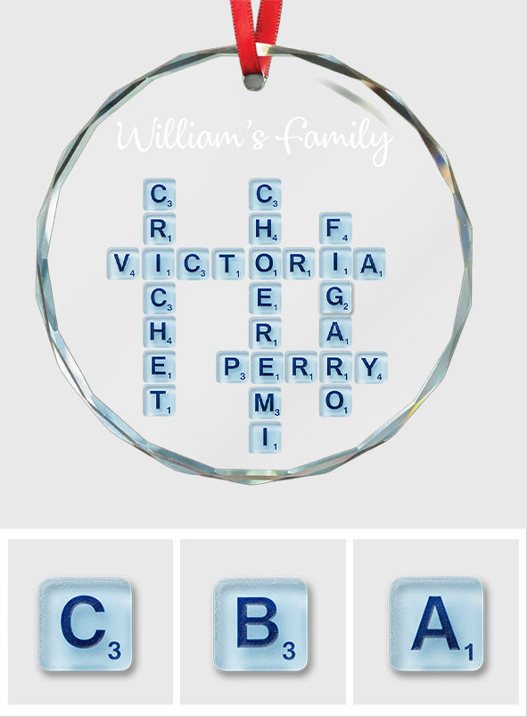 Our Family, Sea Glass Name Puzzle - Personalized Family Round Shaped Glass Ornament