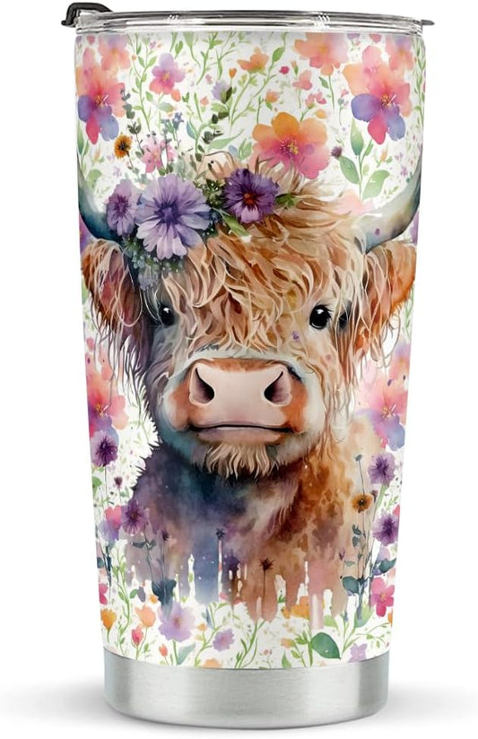 Floral Highland Cow Highland Cow Tumbler 0624