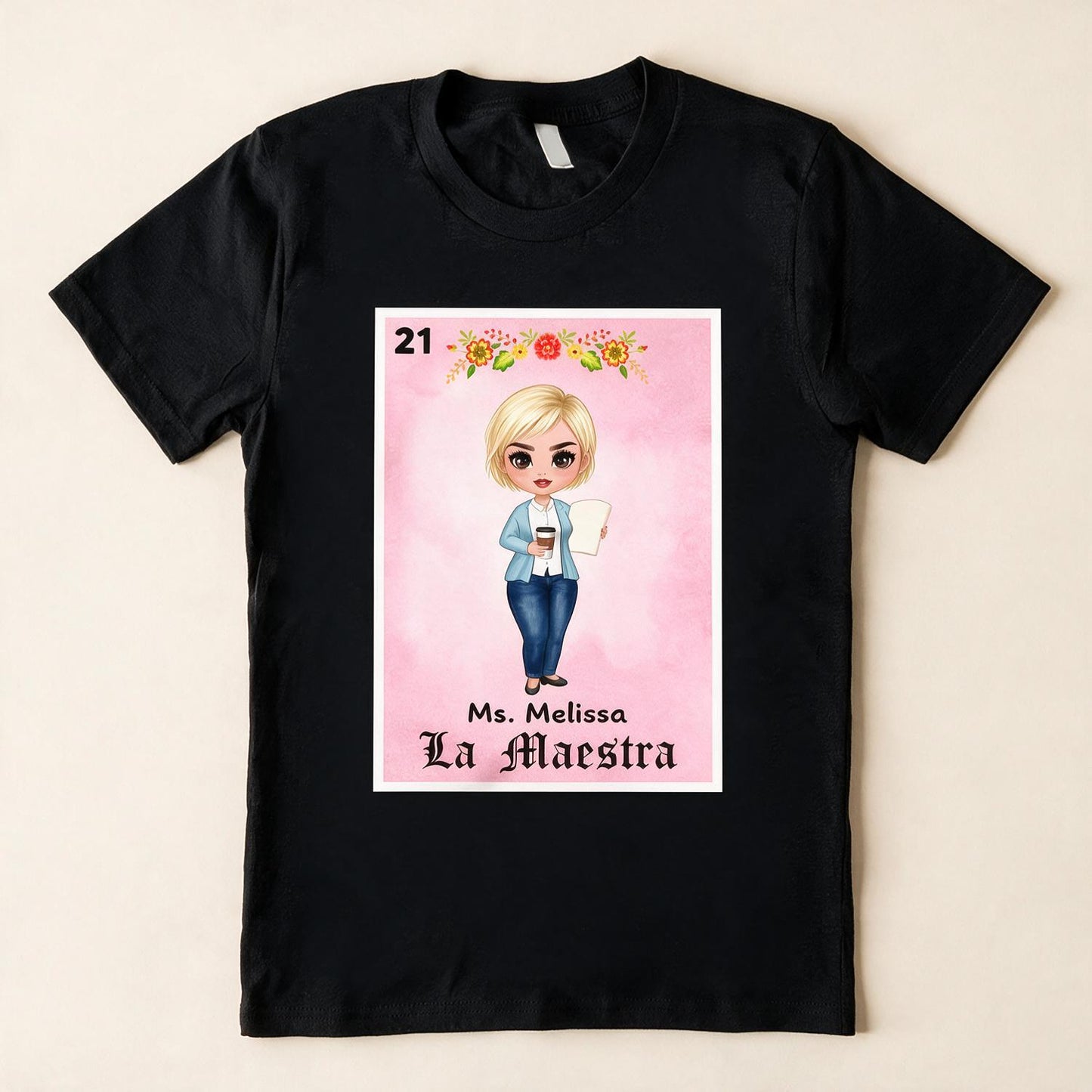 Personalized La Maestra Loteria Card T-Shirt, Custom Name Teacher Appreciation Gift