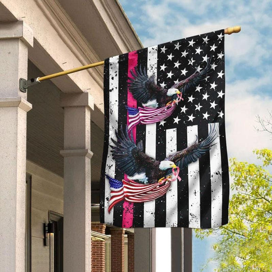 Pink Ribbon Line Eagle American Flag - Hausflagge zur Sensibilisierung für Brustkrebs 0822