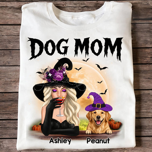 Personalized Halloween Witch Dog Mom Shirt - Custom Golden Retriever Spooky Season Gift