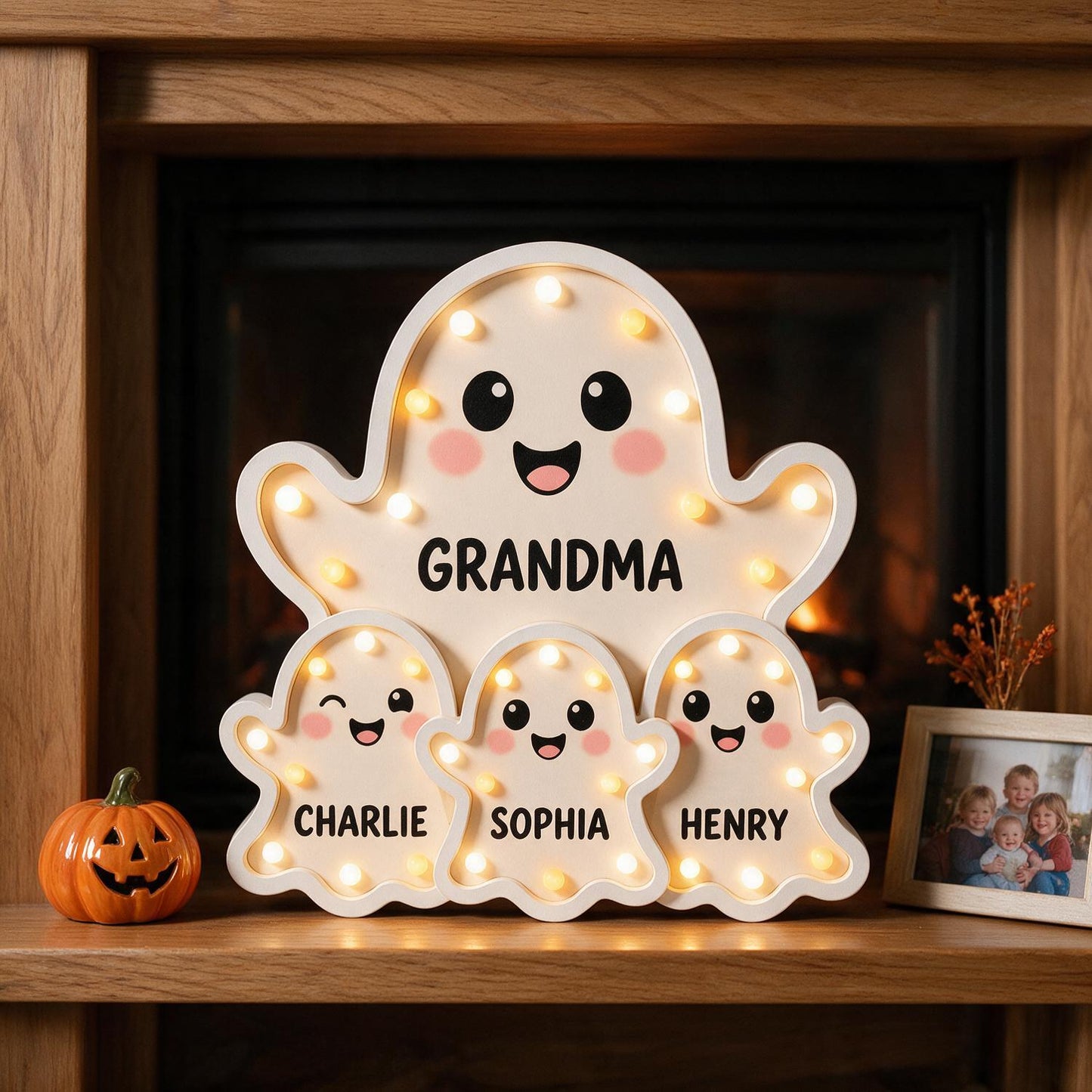 Grandma's Boo Crew Personalized Ghost Family LED Light Box - Cute Halloween Decor Gift for Grandma