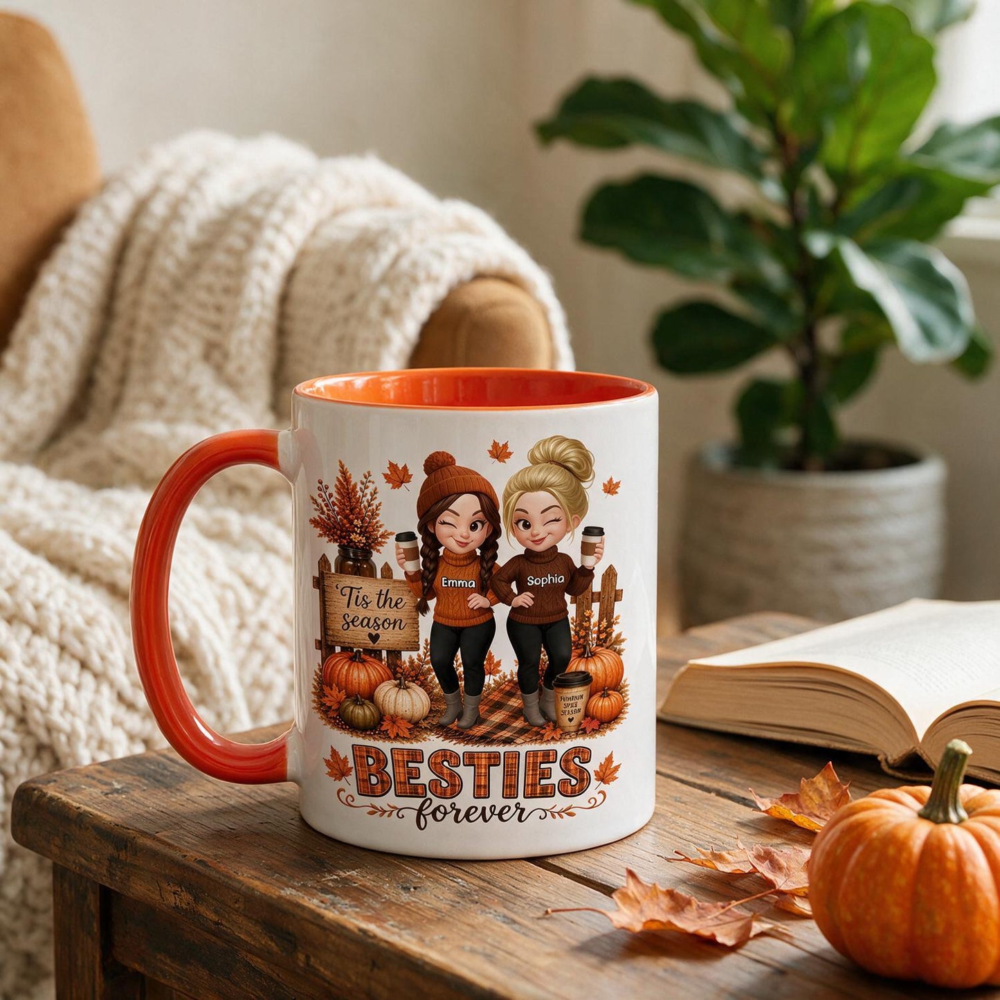 Custom Name Fall Besties Forever Mug | Personalized Pumpkin Season Best Friend Gift