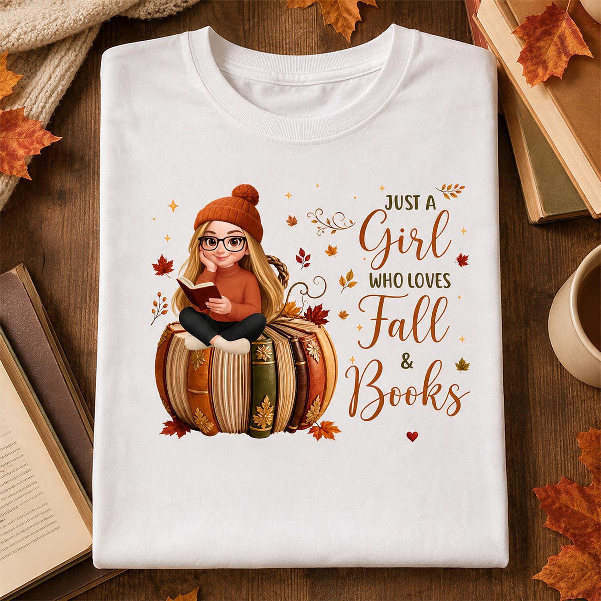 Just A Girl Who Loves Fall & Books Personalized Shirt - Book Pumpkin Girl Reading Fall Gift For Book Lovers
