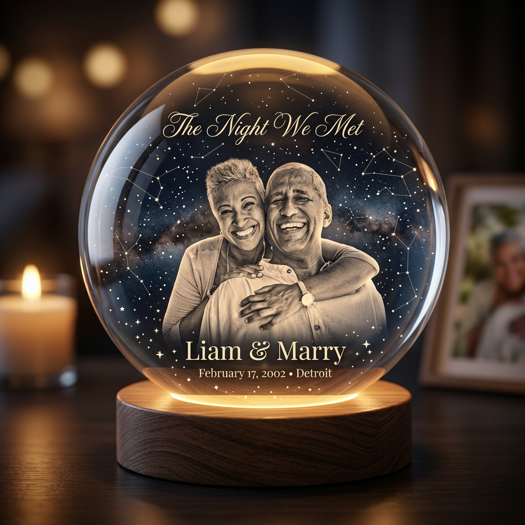 Personalized Star Map, The Night We Met - Personalized Couple Crystal Ball Night Light