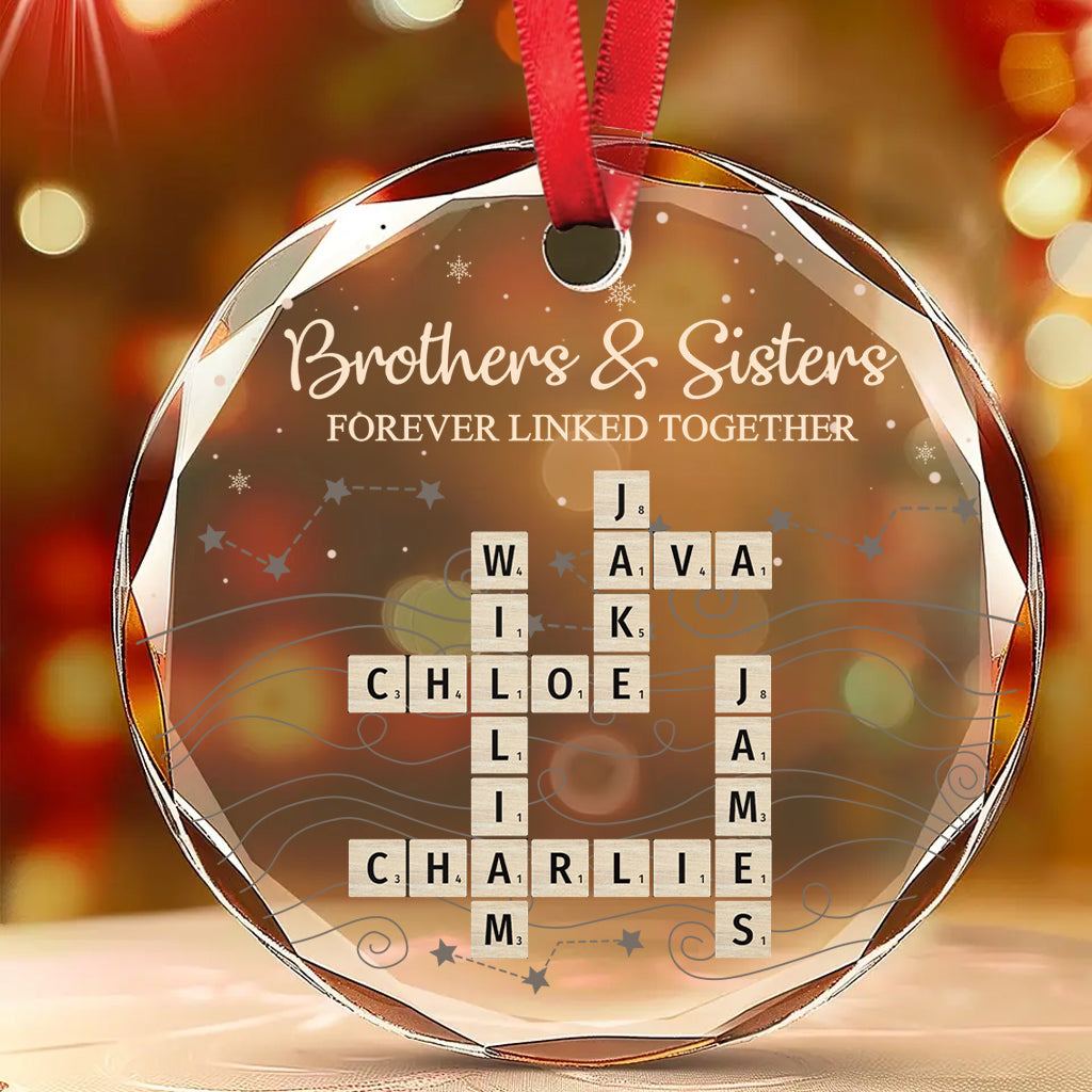 Forever Linked - Personalized Sibling Round Shaped Glass Ornament