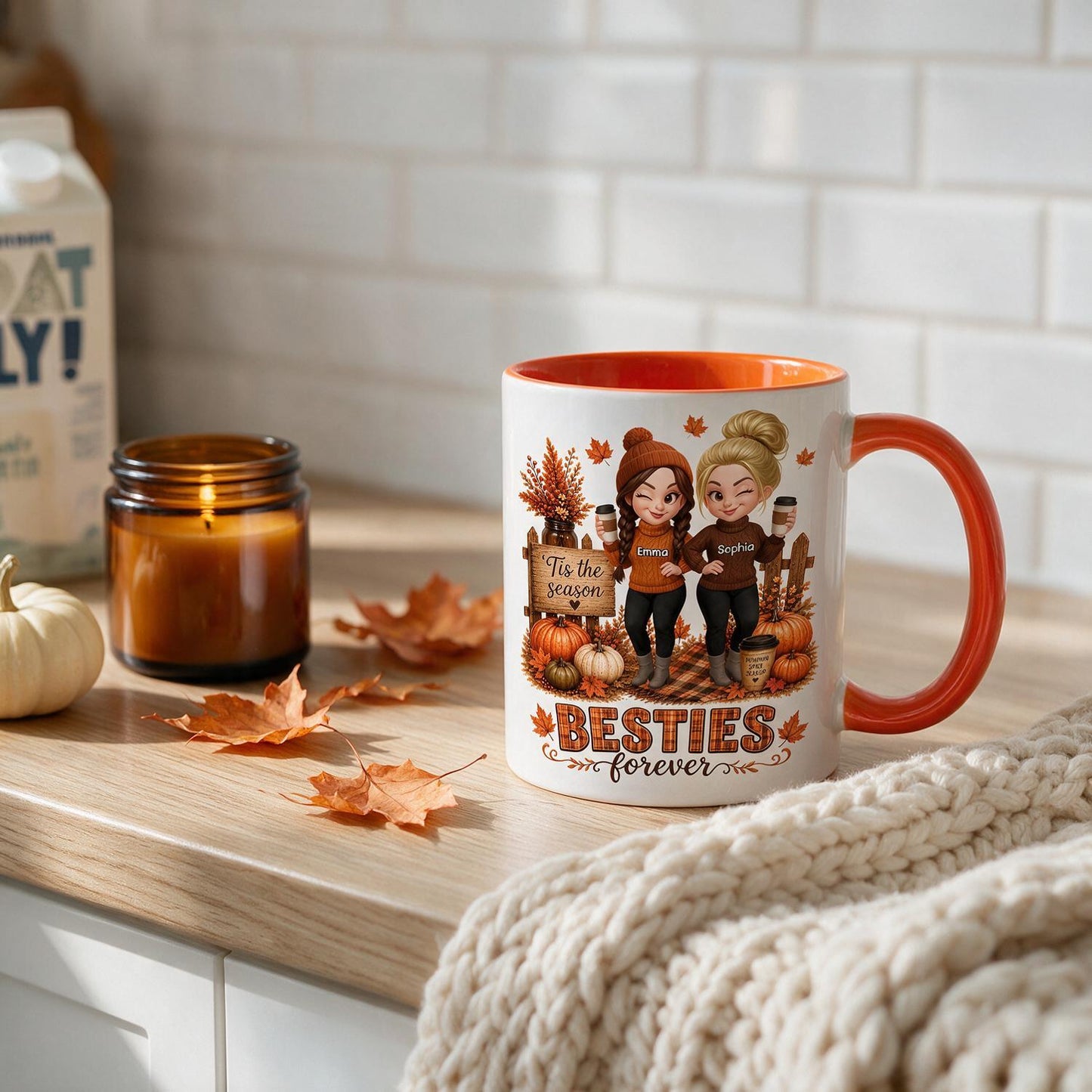 Custom Name Fall Besties Forever Mug | Personalized Pumpkin Season Best Friend Gift