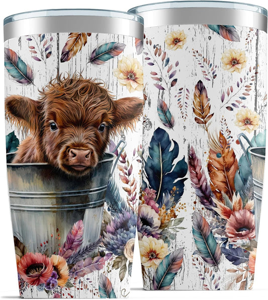 Gobelet à motif floral de vache des Highlands 0624