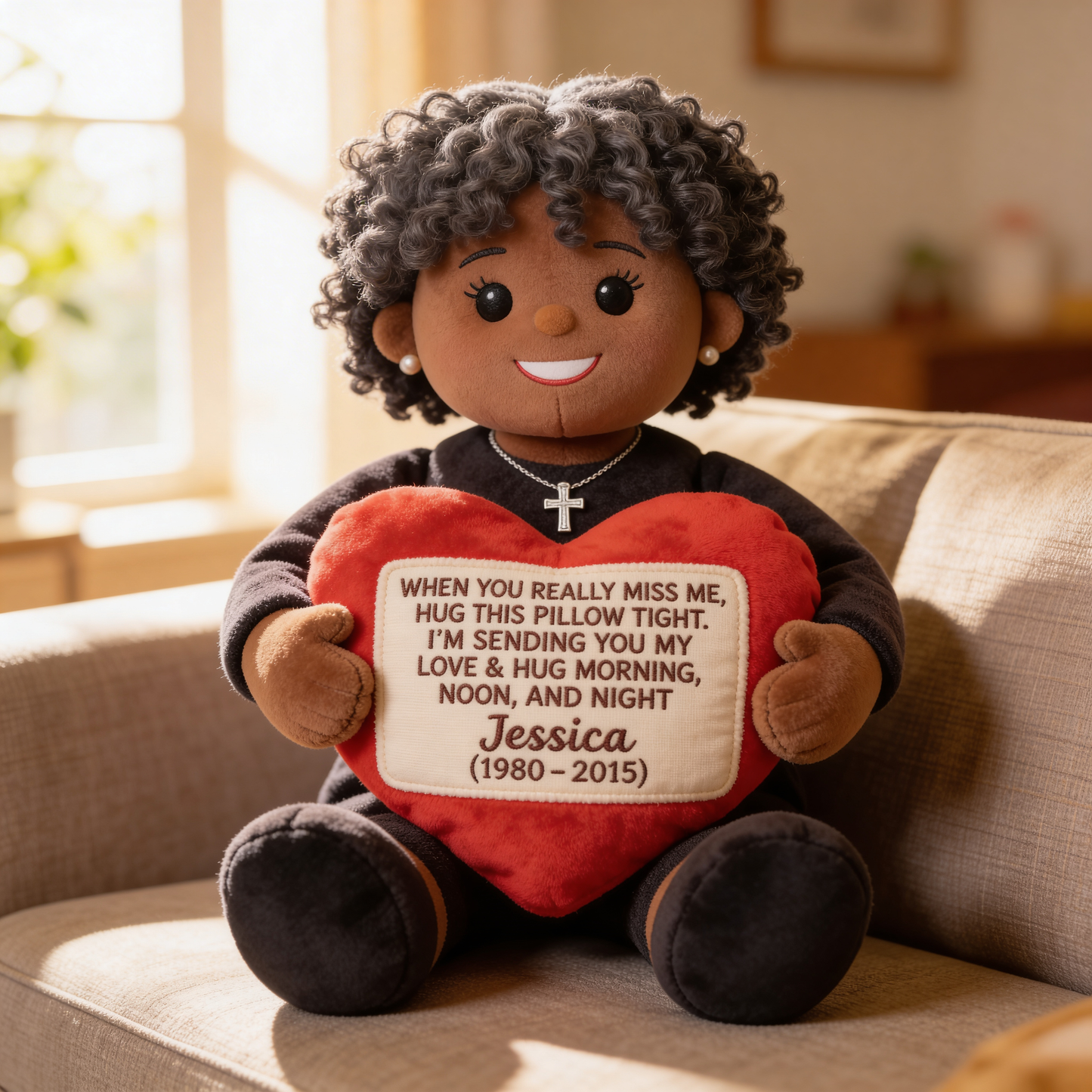 Cadeau commémoratif pour les êtres chers disparus - Coussin commémoratif personnalisé en fausse fourrure