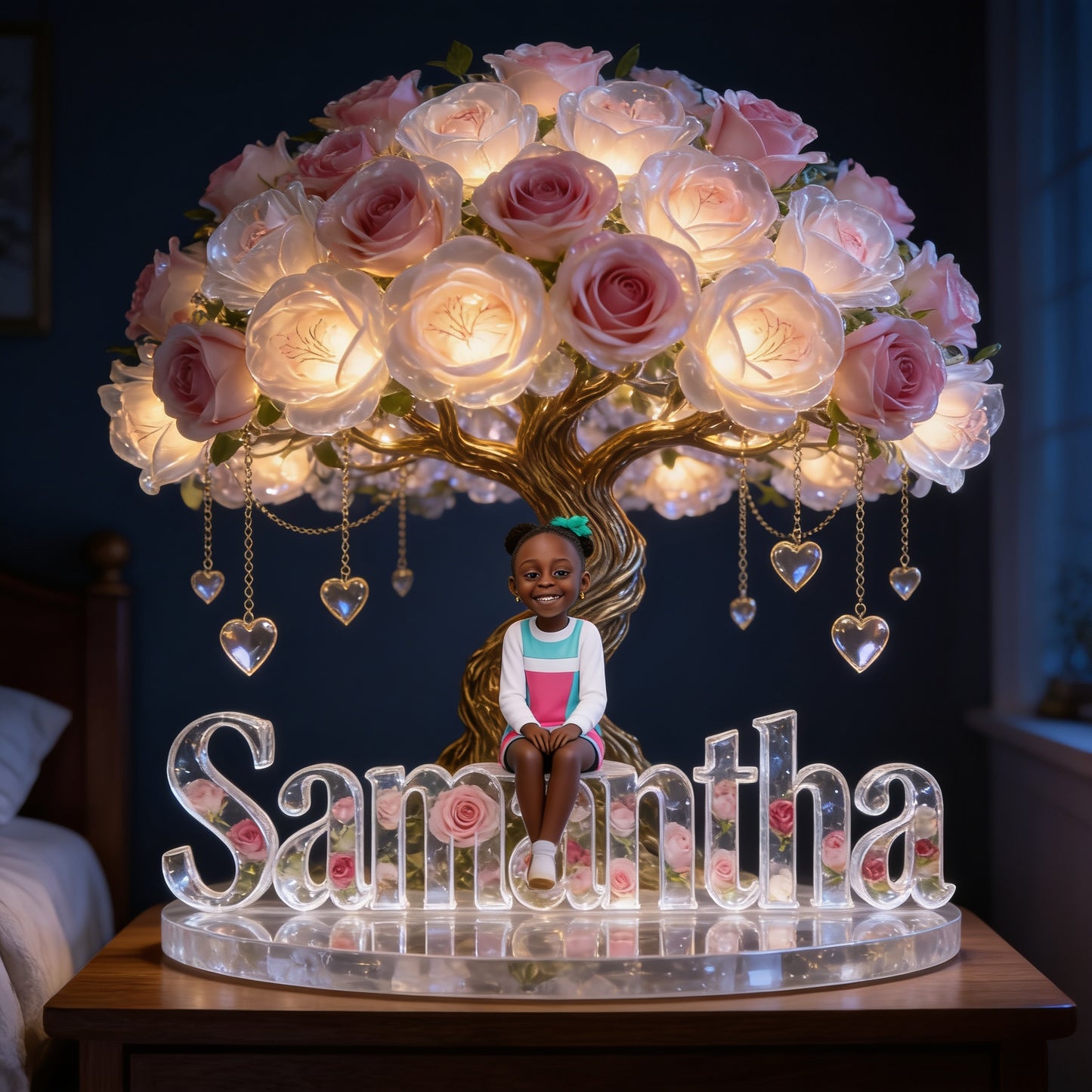 Veilleuse LED acrylique personnalisée pour enfant, avec photo et fleur du mois de naissance - Personnalisation possible.