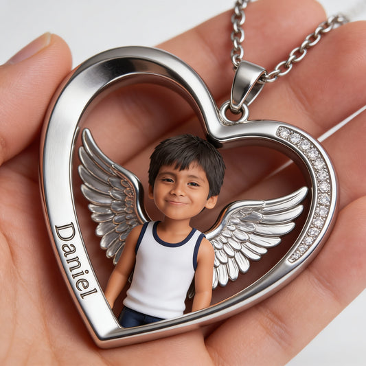 Custom Latin Little Boy Photo Shaped Metal Pendant Necklace Personalized Son Picture Memorial Jewelry Sweet Gift for Moms Casual Wear Travel Accessory