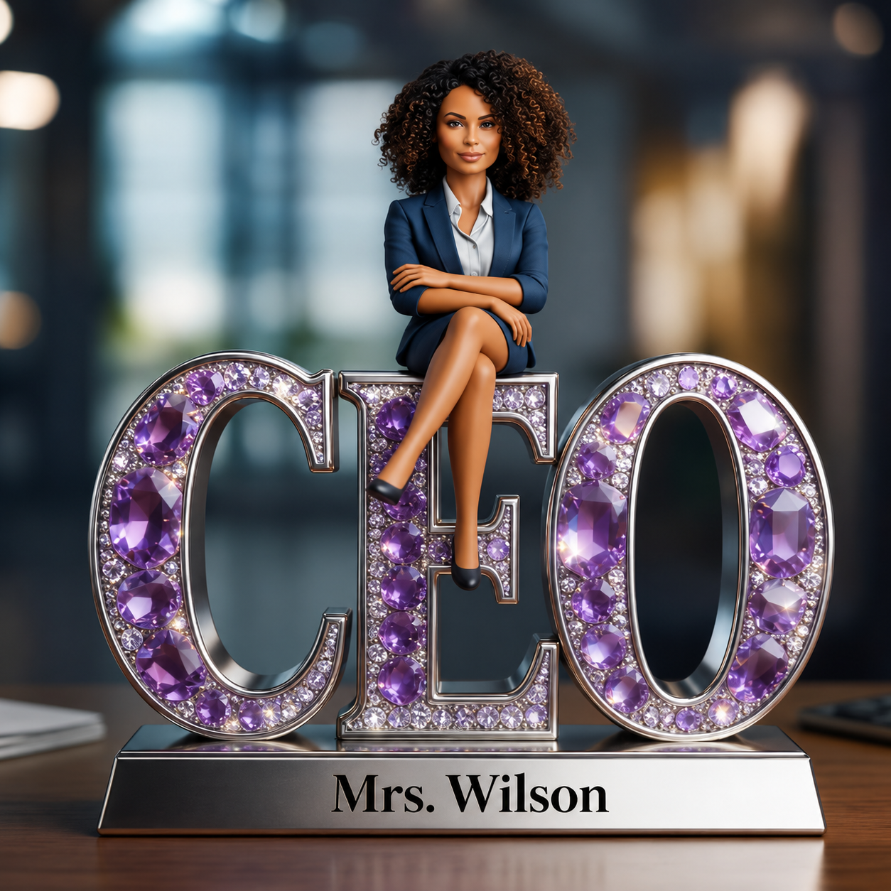 Custom Photo Black Female CEO Gift - Personalized Executive Desk Nameplate, Boss Lady Acrylic Plaque