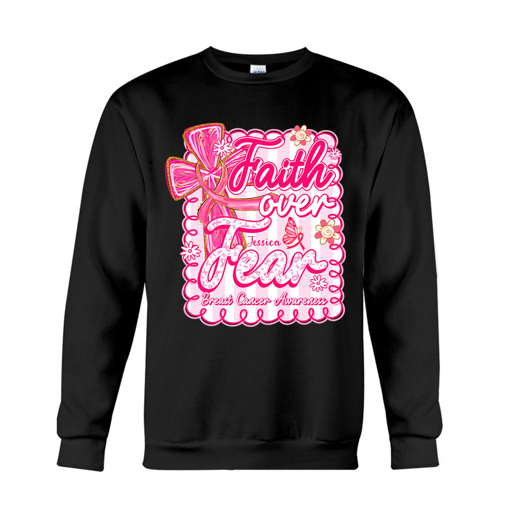 Preppy Breast Cancer Faith Over Fear - Personalized Breast Cancer Awareness T-shirt And Hoodie