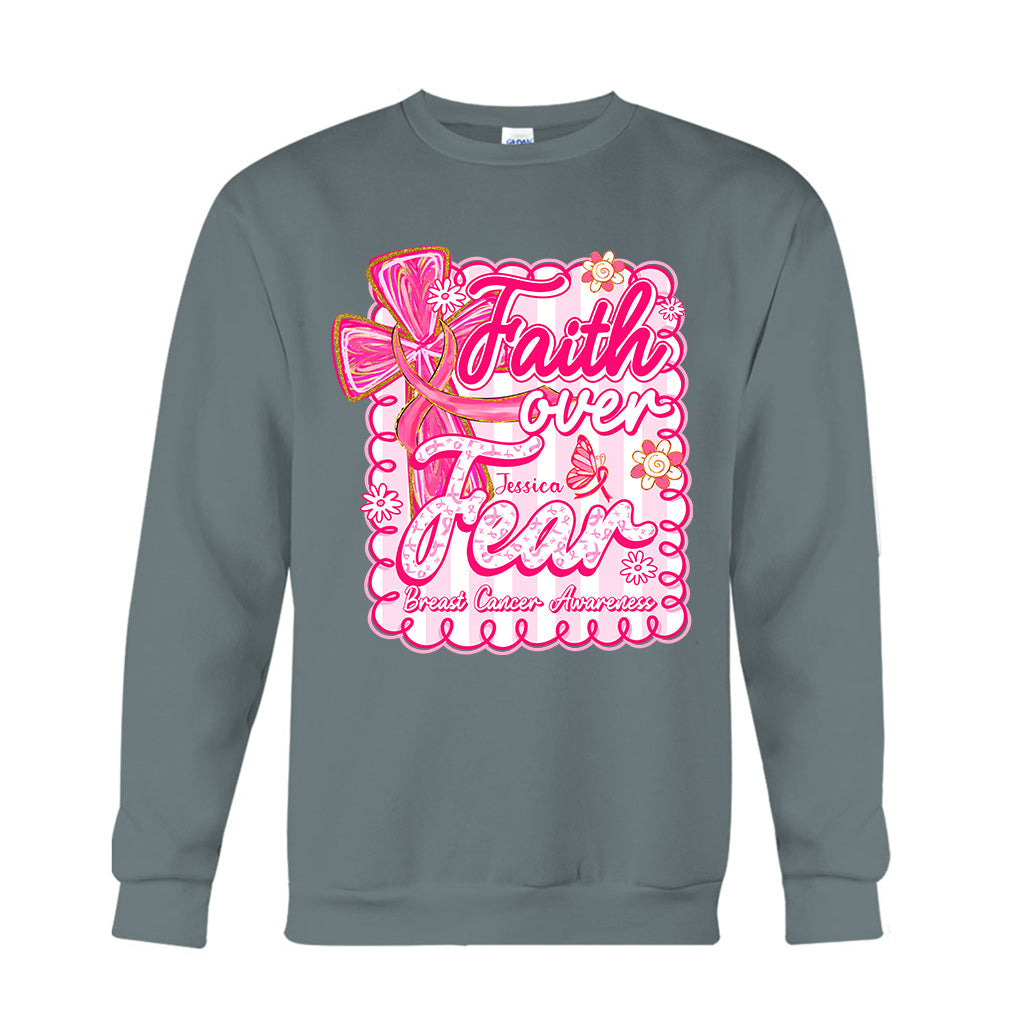 Preppy Breast Cancer Faith Over Fear - Personalized Breast Cancer Awareness T-shirt And Hoodie