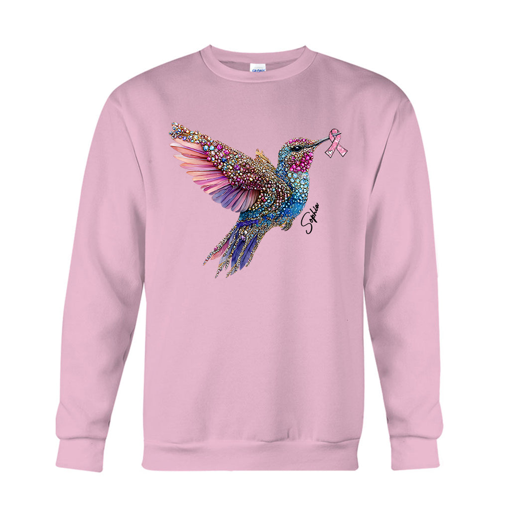 Crystal Hummingbird Pink Ribbon - Personalized Breast Cancer Awareness T-shirt And Hoodie