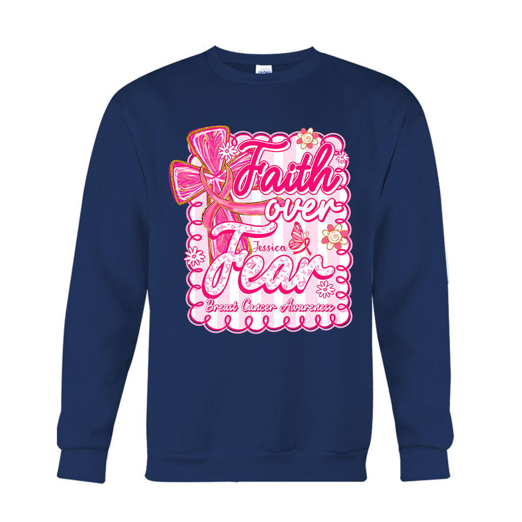 Preppy Breast Cancer Faith Over Fear - Personalized Breast Cancer Awareness T-shirt And Hoodie