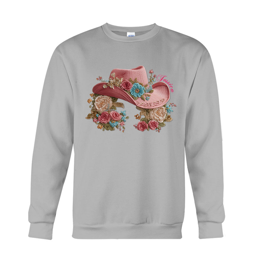 Cowgirl Hat And Flowers - Personalized Cowgirl T-shirt And Hoodie
