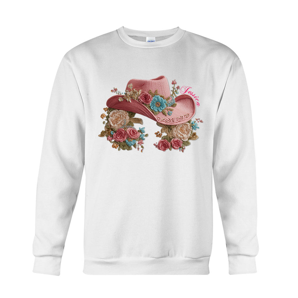 Cowgirl Hat And Flowers - Personalized Cowgirl T-shirt And Hoodie