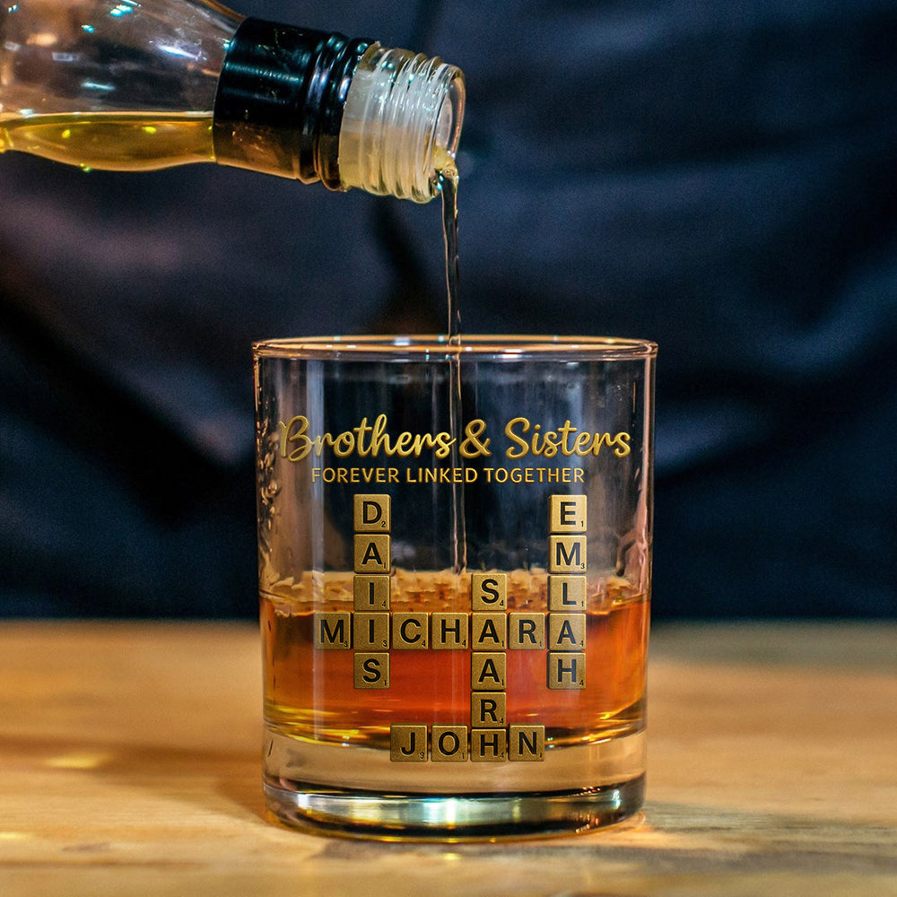 Siblings Crosssord Puzzle Scrabble - Personalized Sibling Whiskey Glass