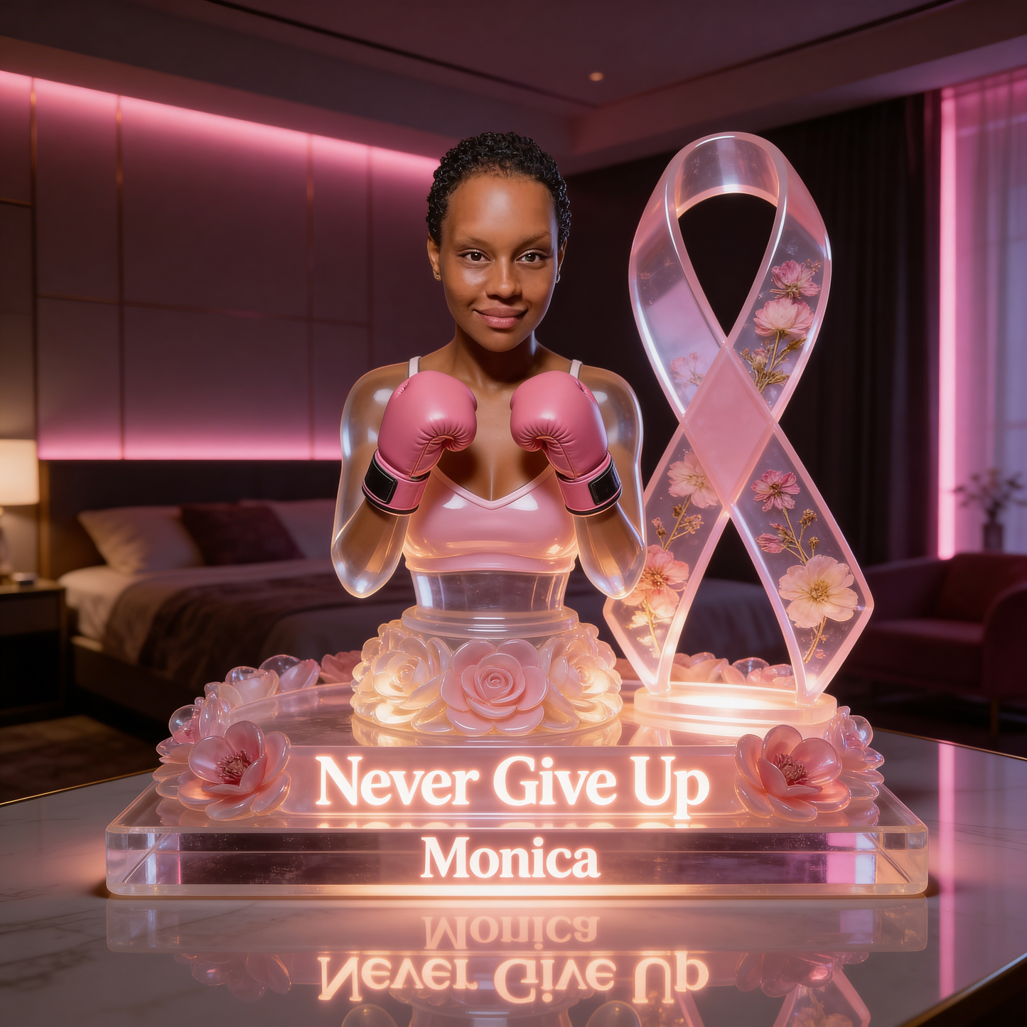 Breast Cancer Awarenes - Personalized Breast Cancer Awareness Acrylic LED Night Light