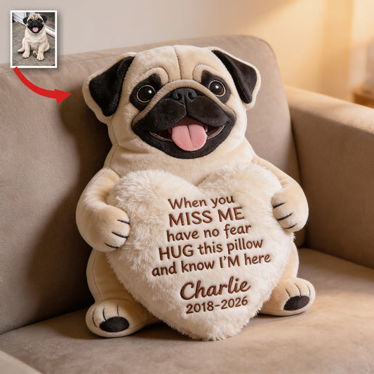 Personalized Fawn Pug Memorial Faux Fur Shaped Pillow Pet Loss Gift